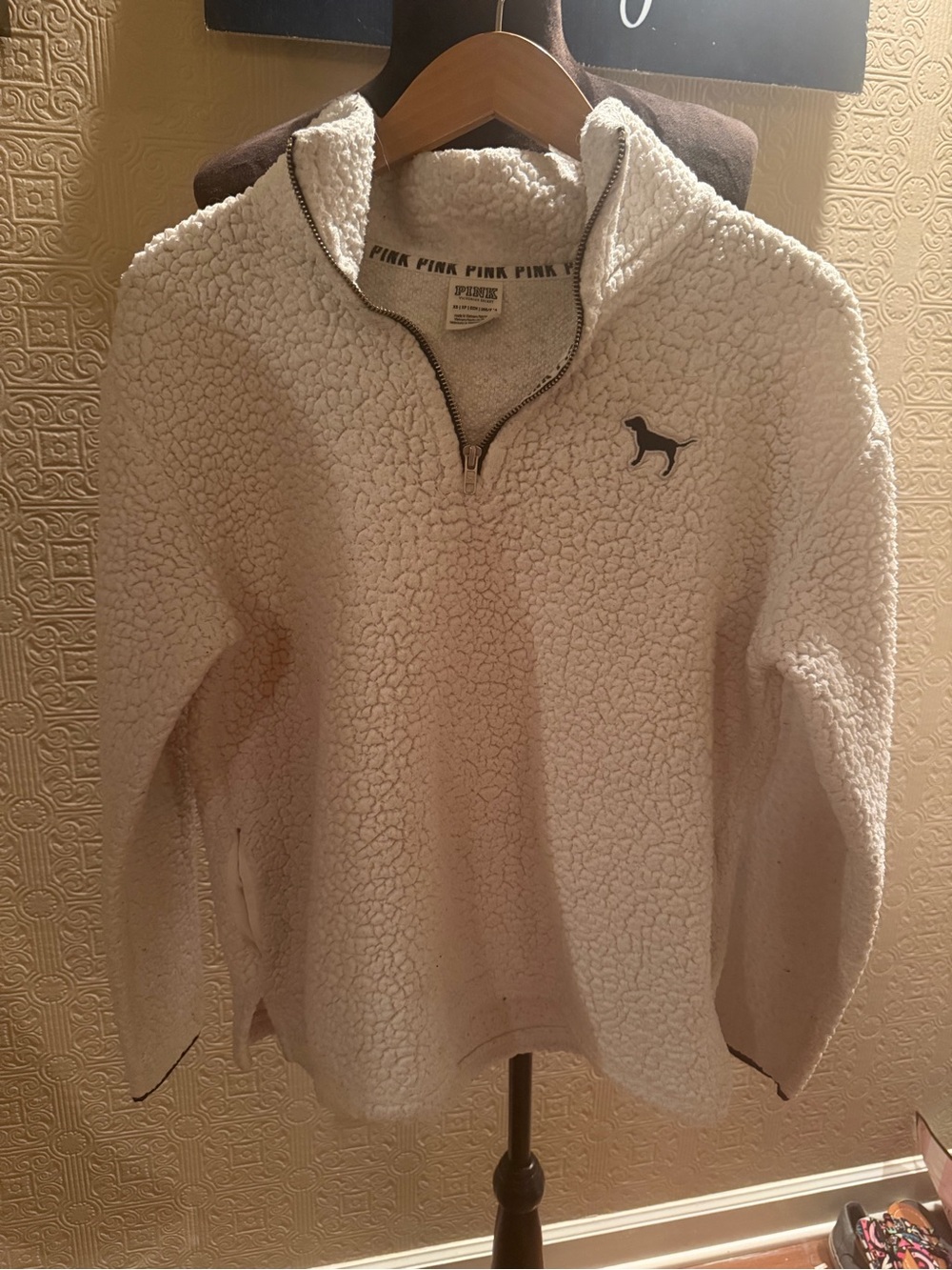PINK Victoria's Secret Cream Sherpa Quarter-Zip Pullover
